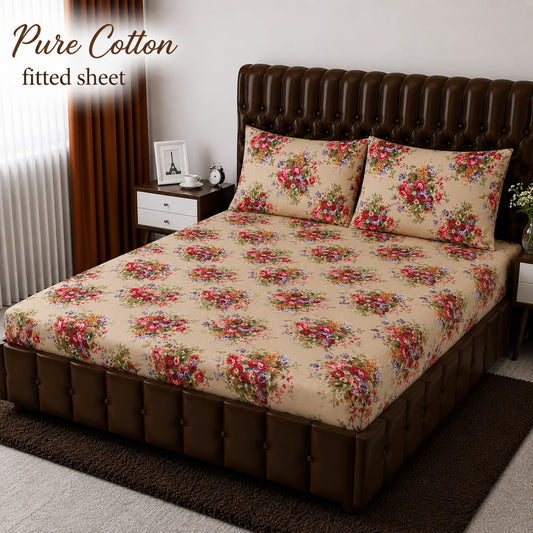 3 Pcs Pure Cotton Fitted Bedsheets 020