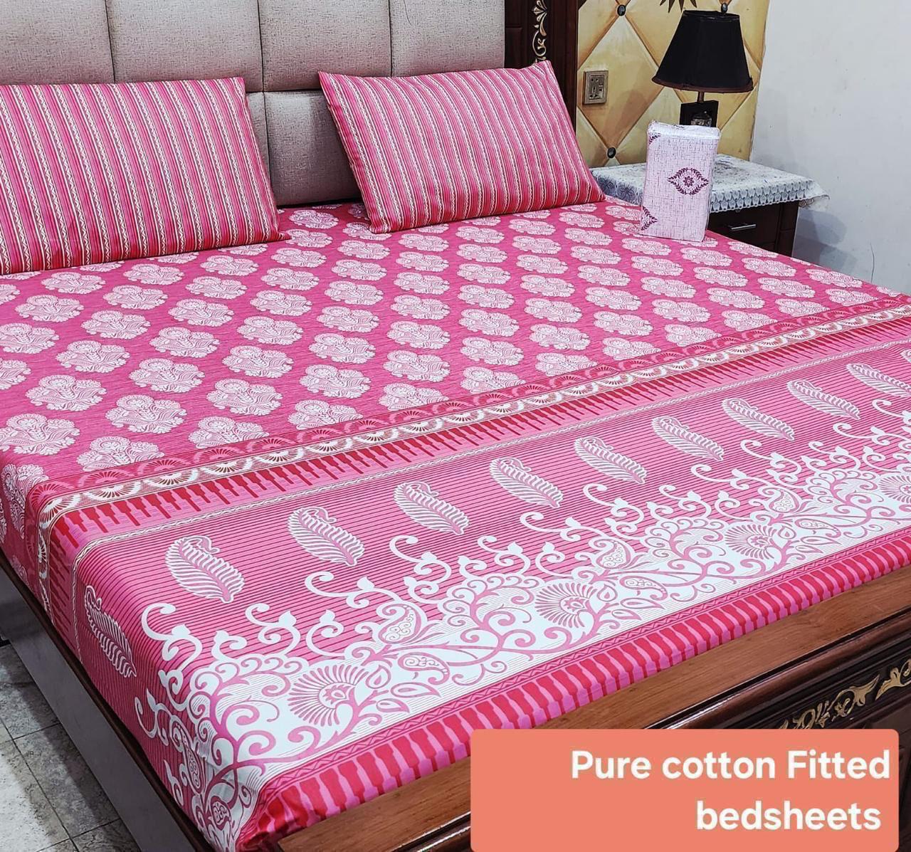Elegant Pure Cotton Fitted Sheets 3 Pcs Set 054