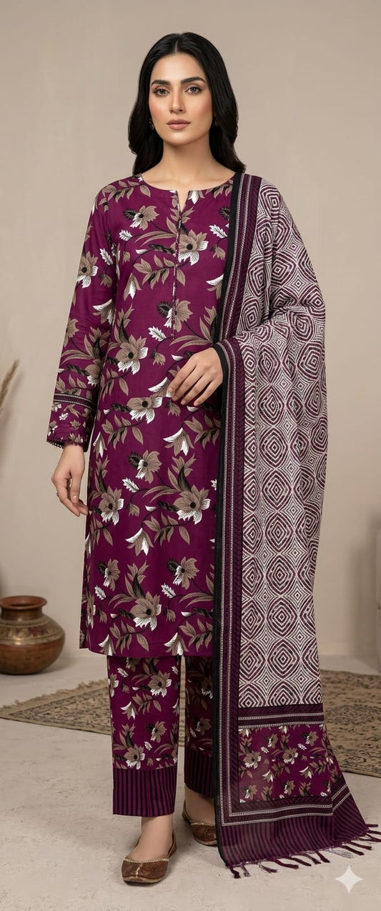 🌸 3 Pcs Unstitched Premium Lawn Suit