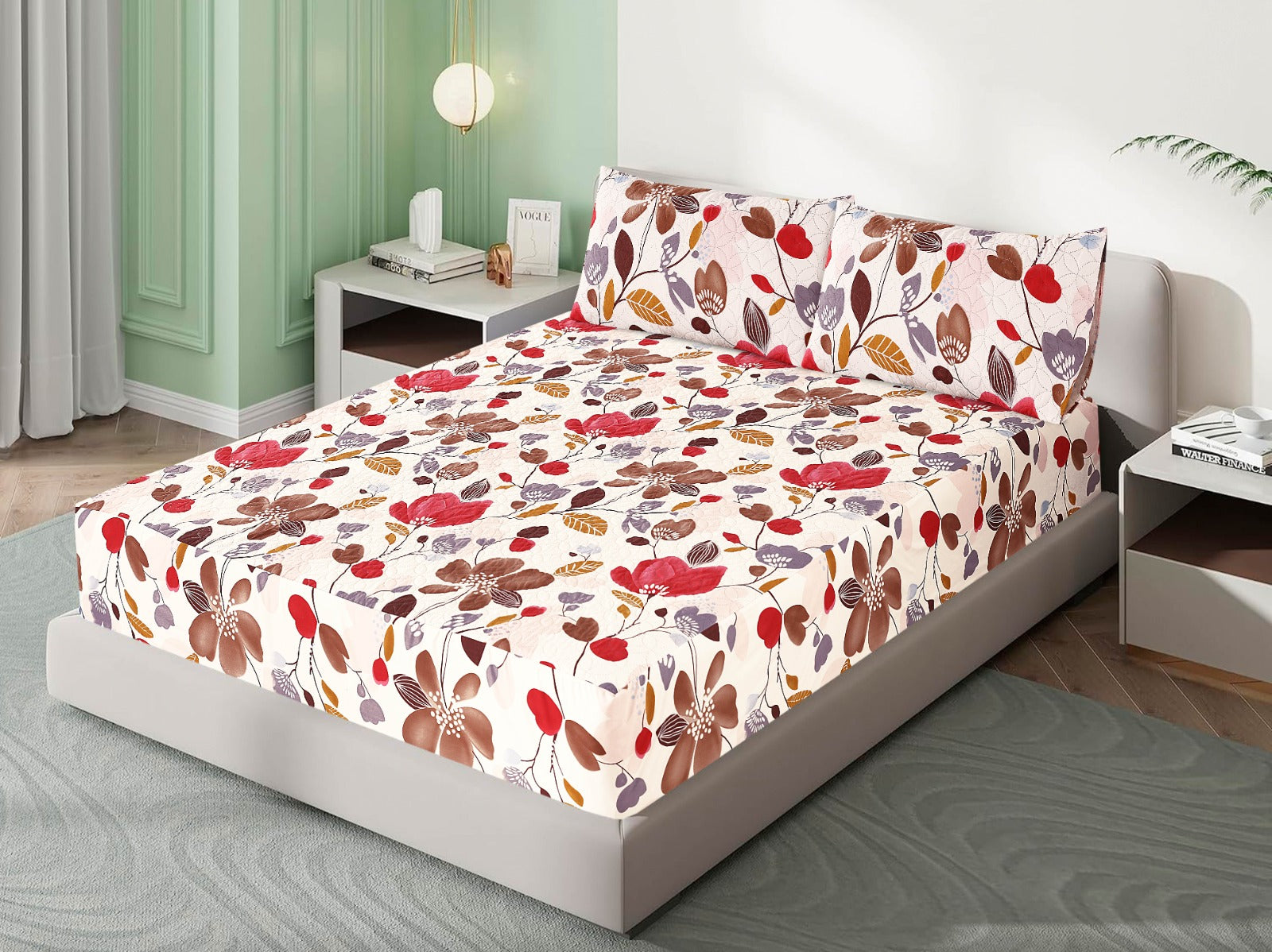 3 Pcs Printed Waterproof Mattress Protector - Quilted -  King 01
