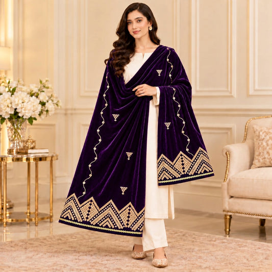 Executive Velvet Shawl with Heavy Border – Premium Winter Collection