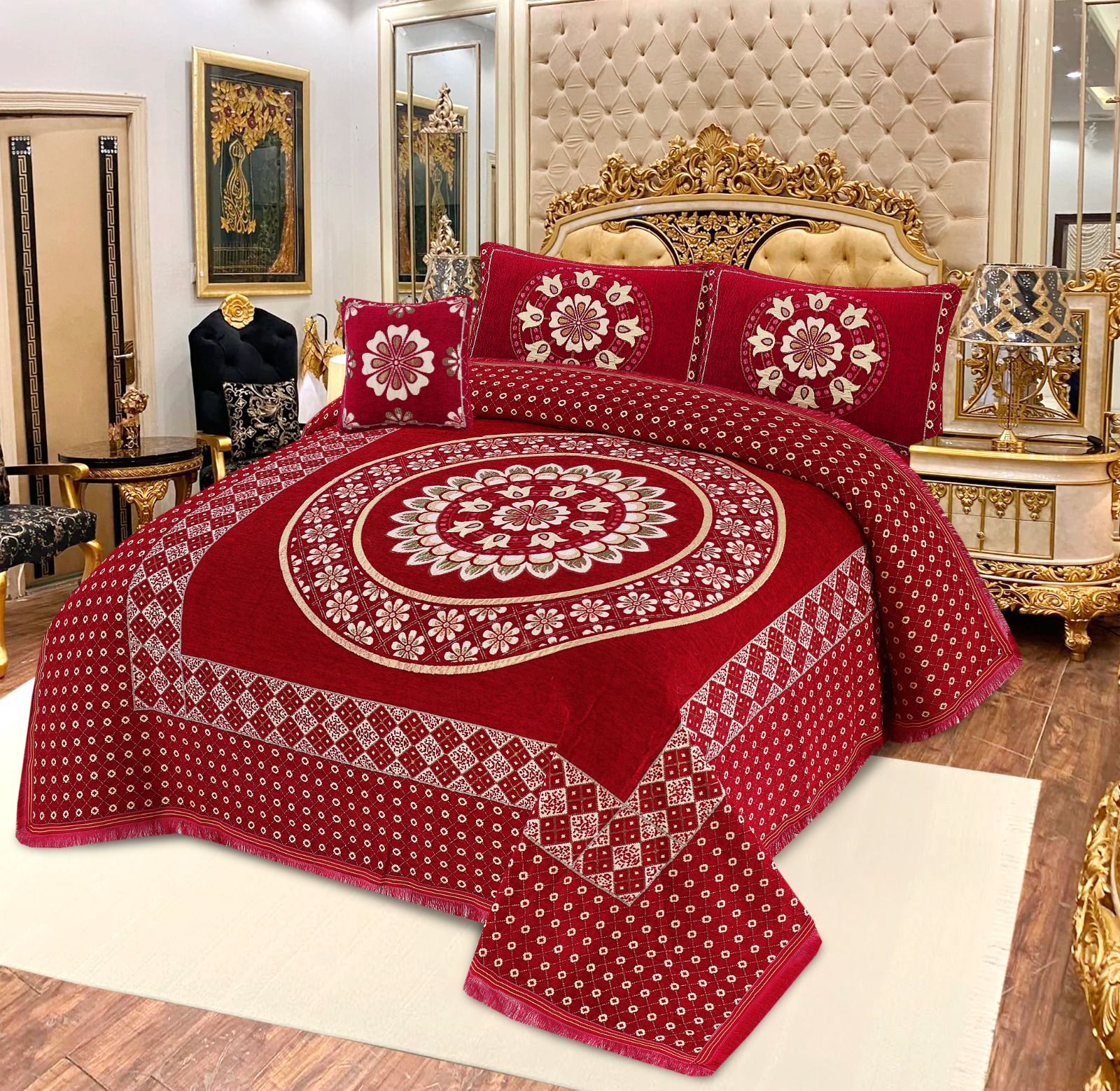 Fancy Velvet Jacquard 4 PCs Bedsheet