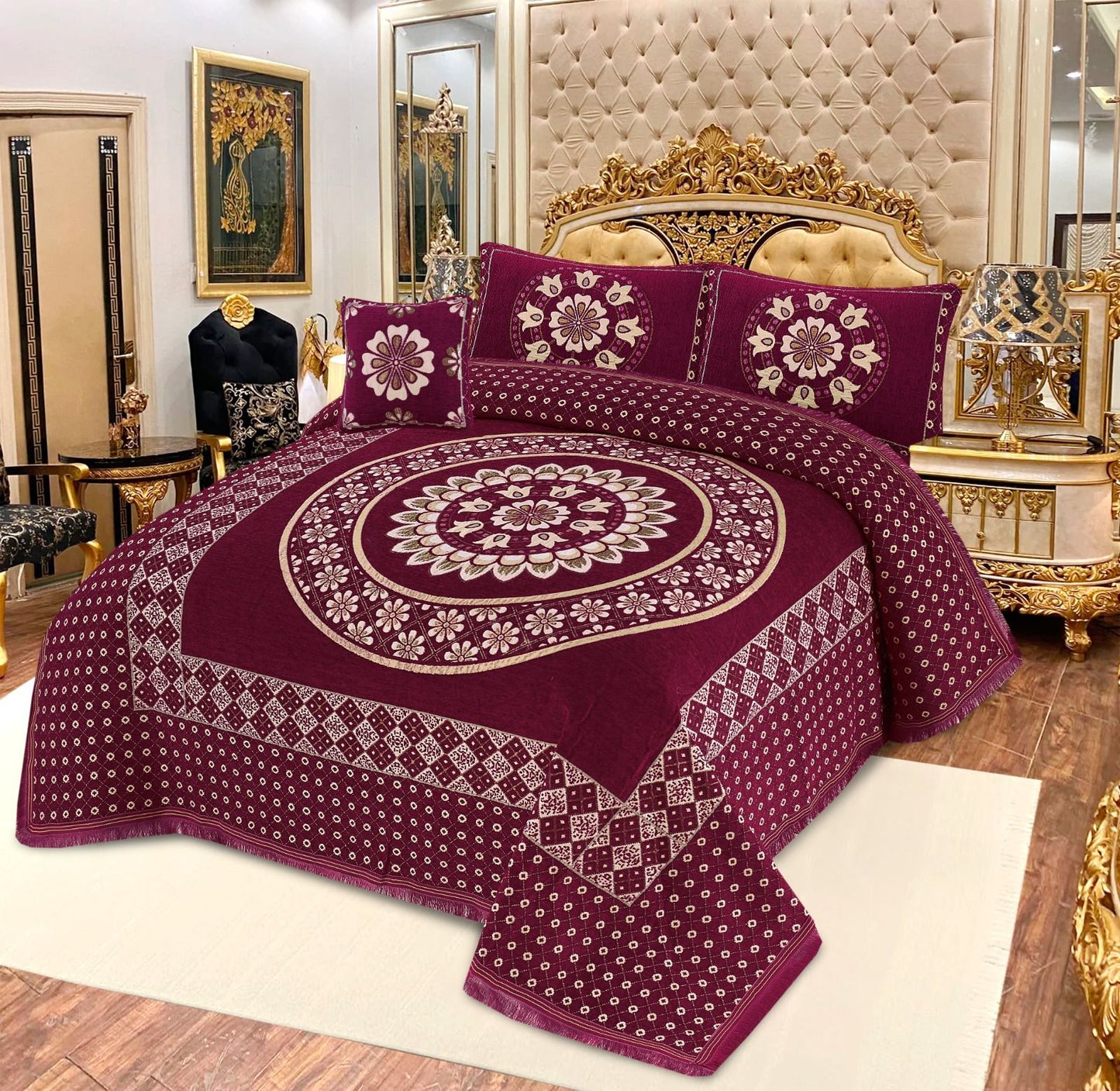 Fancy Velvet Jacquard 4 PCs Bedsheet