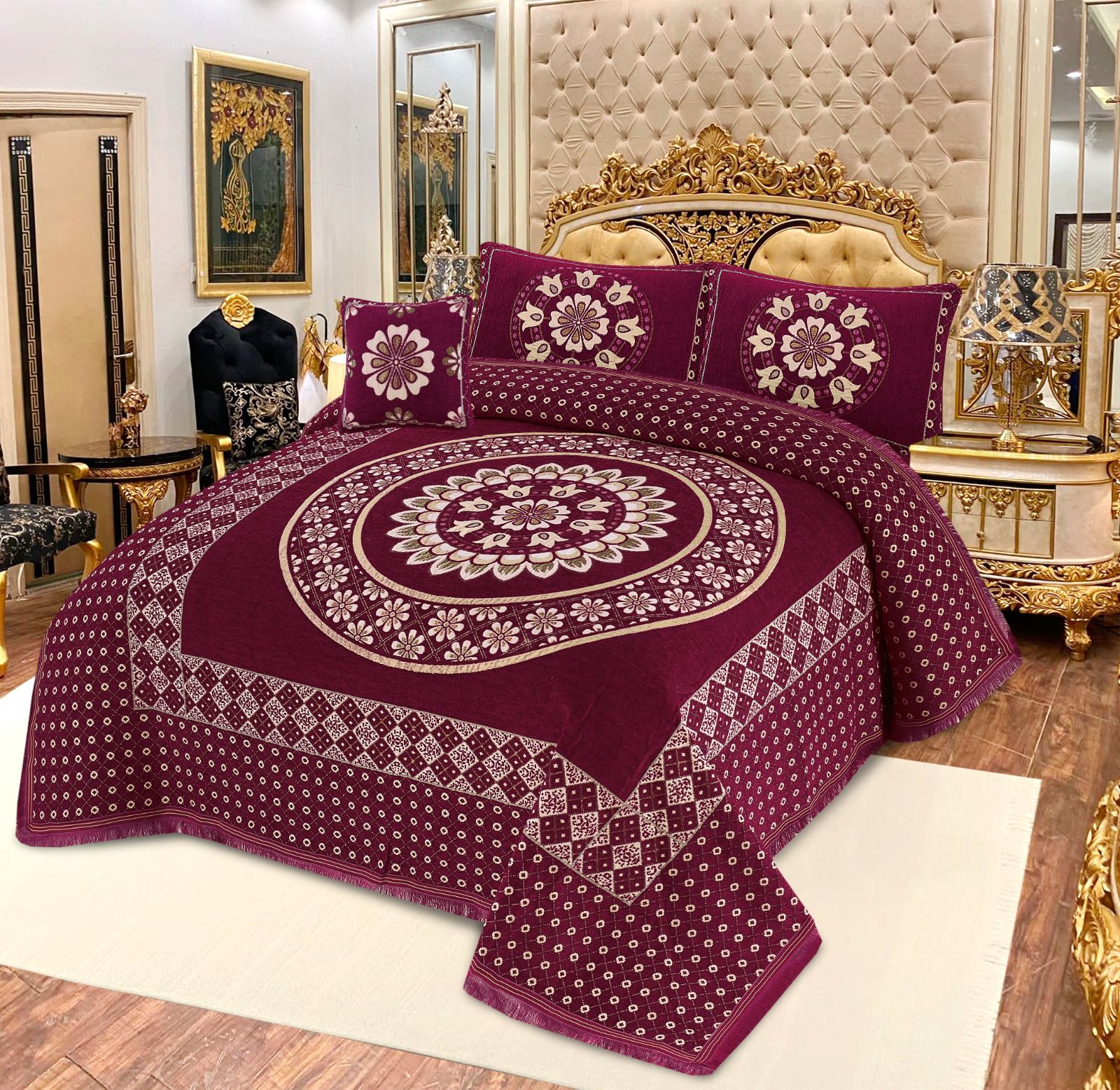 Fancy Velvet Jacquard 4 PCs Bedsheet