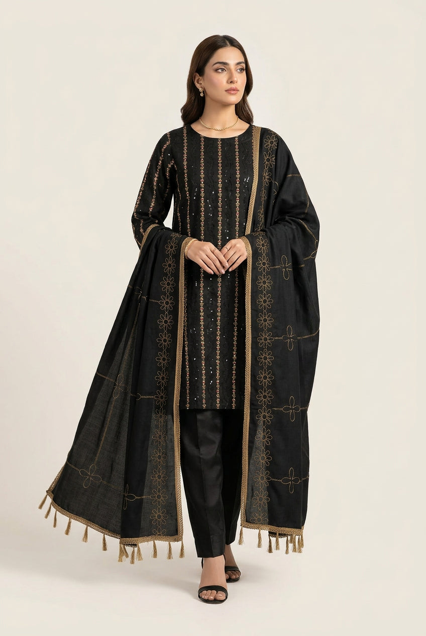 Royal Embroidered Dhanak 3-Piece Suit