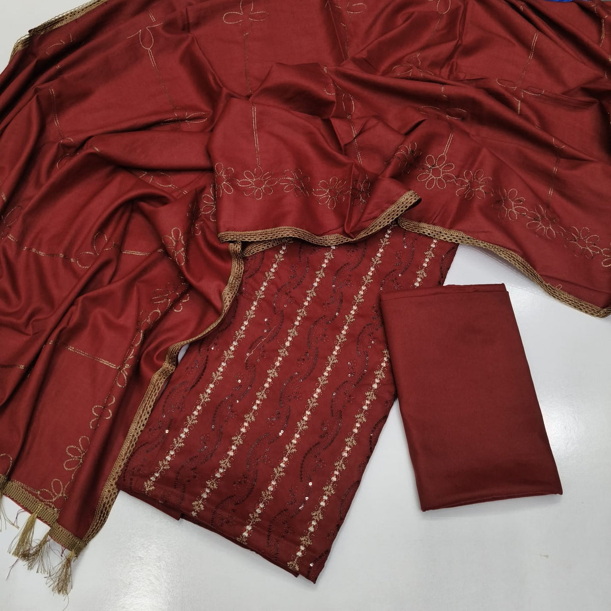 Royal Embroidered Dhanak 3-Piece Suit