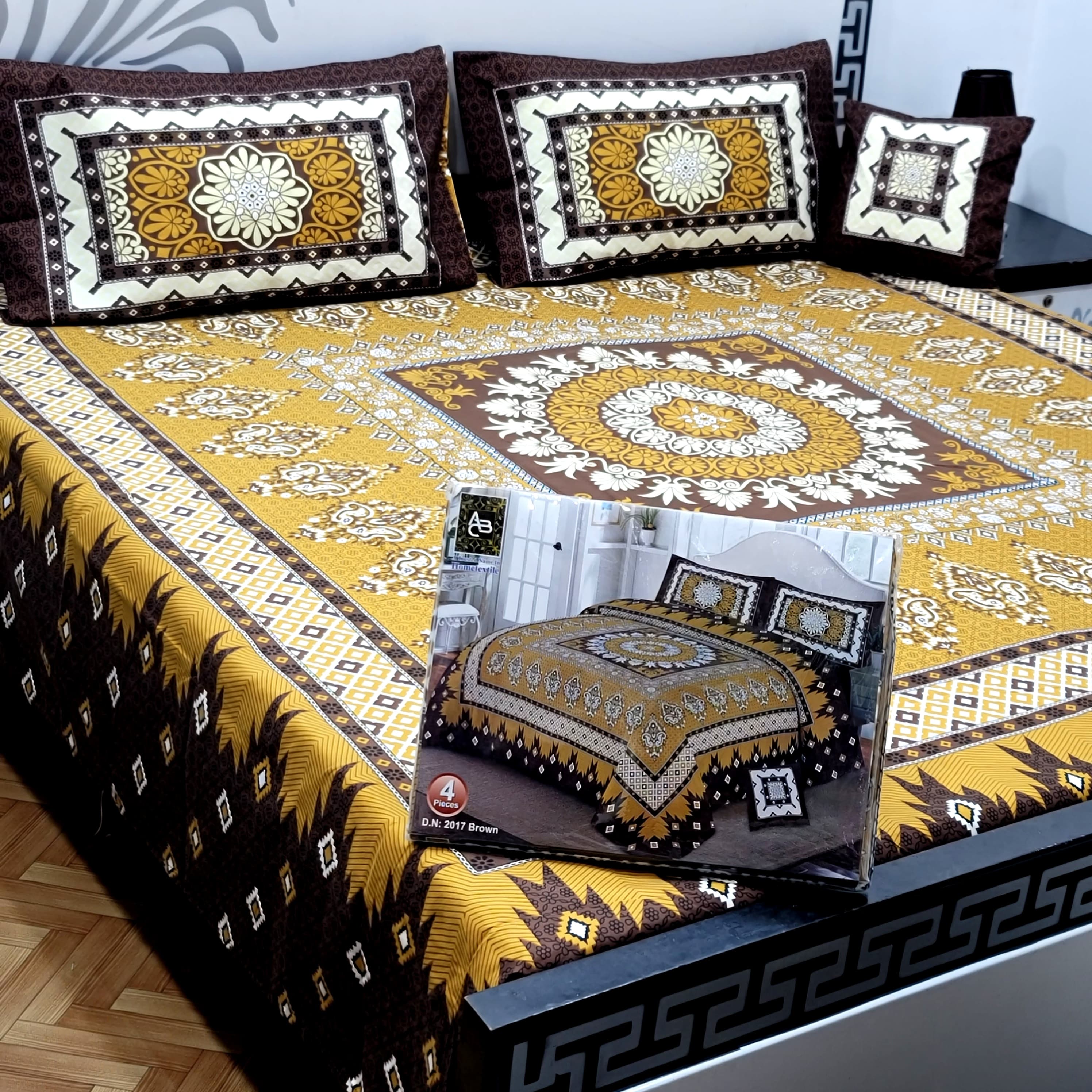 Designer Bed Sheet Set - 4pcs Panel Design 09