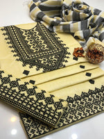 3 Pcs Khaddi Khadar Suit with Jacquard Velvet Shawl