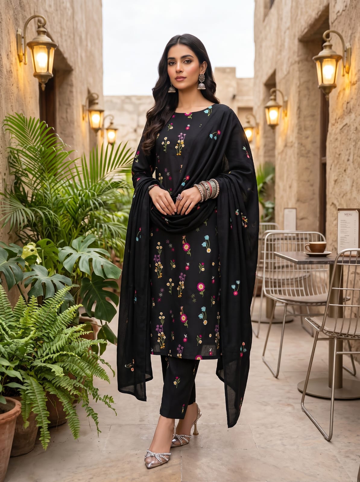 Premium Dhanak Embroidered 3 Pcs Ladies Suit – Ready to Wear Dupatta