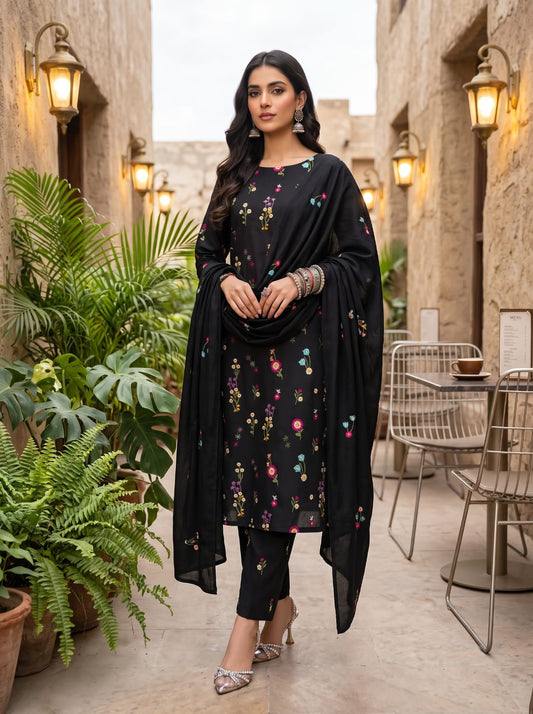 Premium Dhanak Embroidered 3 Pcs Ladies Suit – Ready to Wear Dupatta