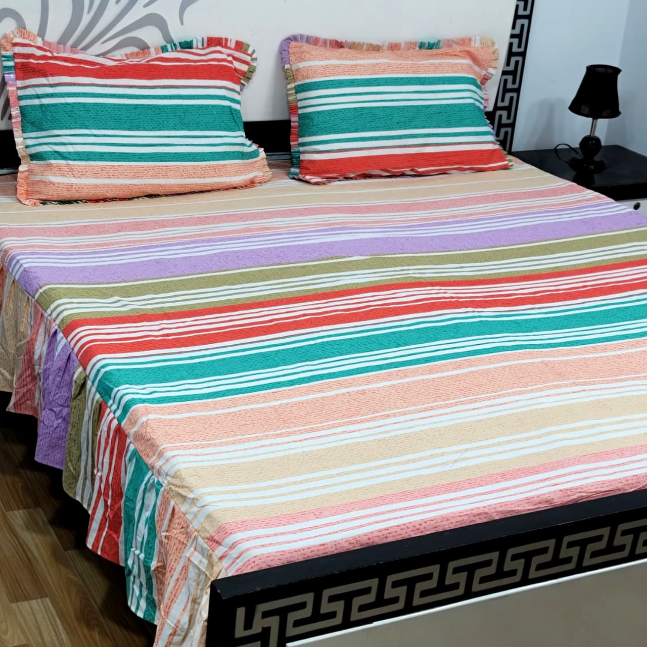 ROYAL Pure Cotton King Size FRILL BED SHEETS 07