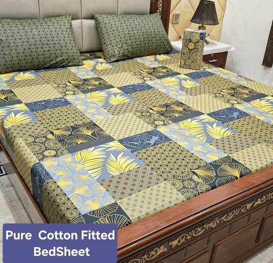 Elegant Pure Cotton Fitted Sheets 3 Pcs Set 064