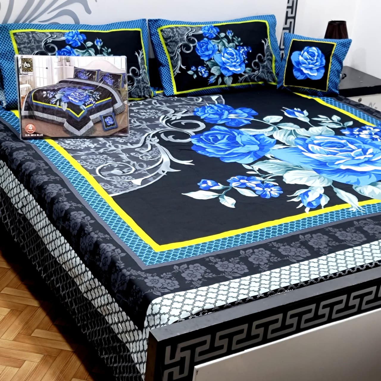 Designer Bed Sheet Set - 4pcs Panel Design 027