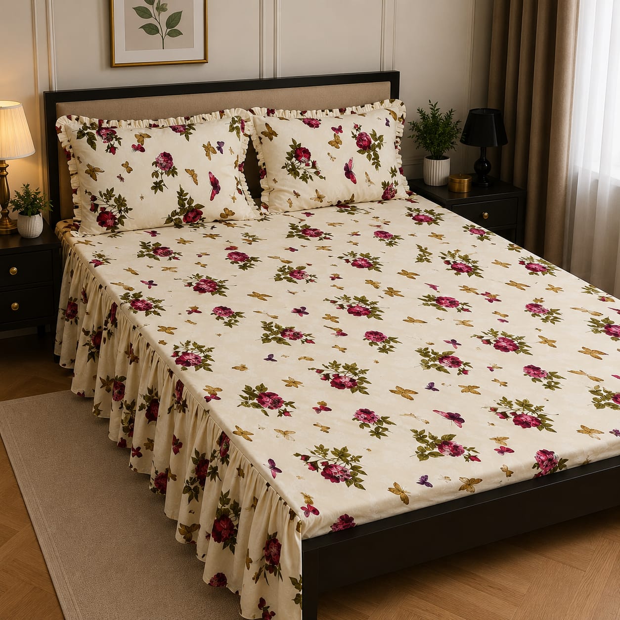 Royal Pure Cotton Frill Bedsheets 3 Pcs Set 010