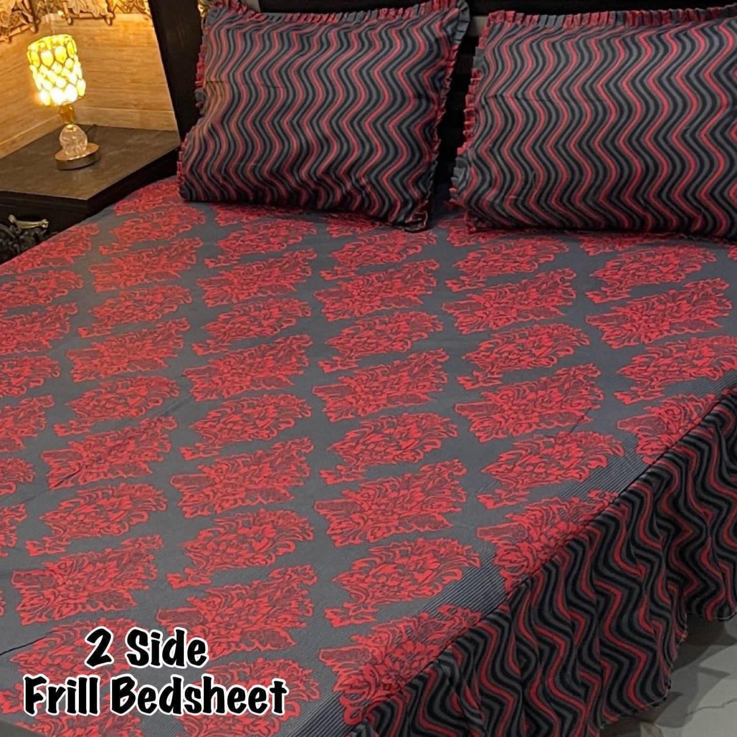 🌸 3 Pcs Cotton Frill Bedsheet Set – Elegant, Soft & Stylish 051