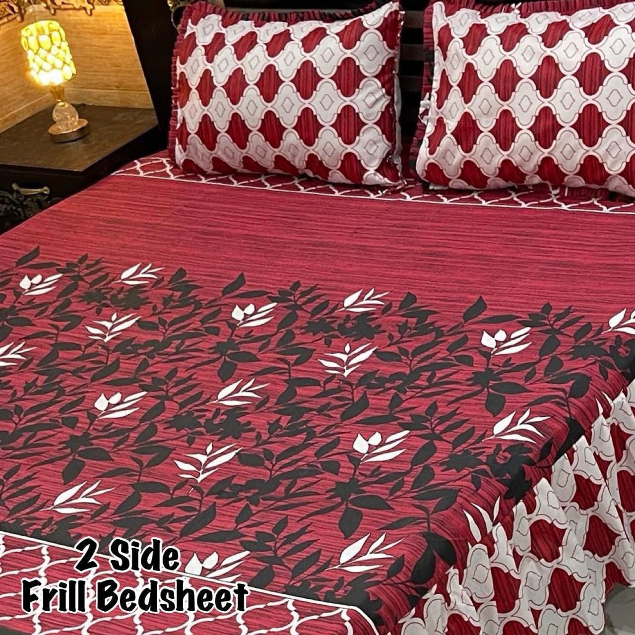 🌸 3 Pcs Cotton Frill Bedsheet Set – Elegant, Soft & Stylish 037