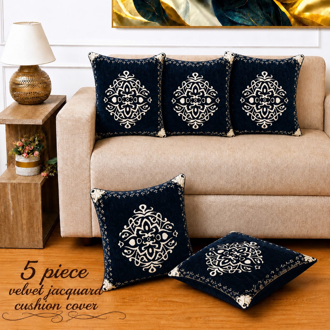 VELVET JACQUARD CUSHION COVERS 5pcs Set 03