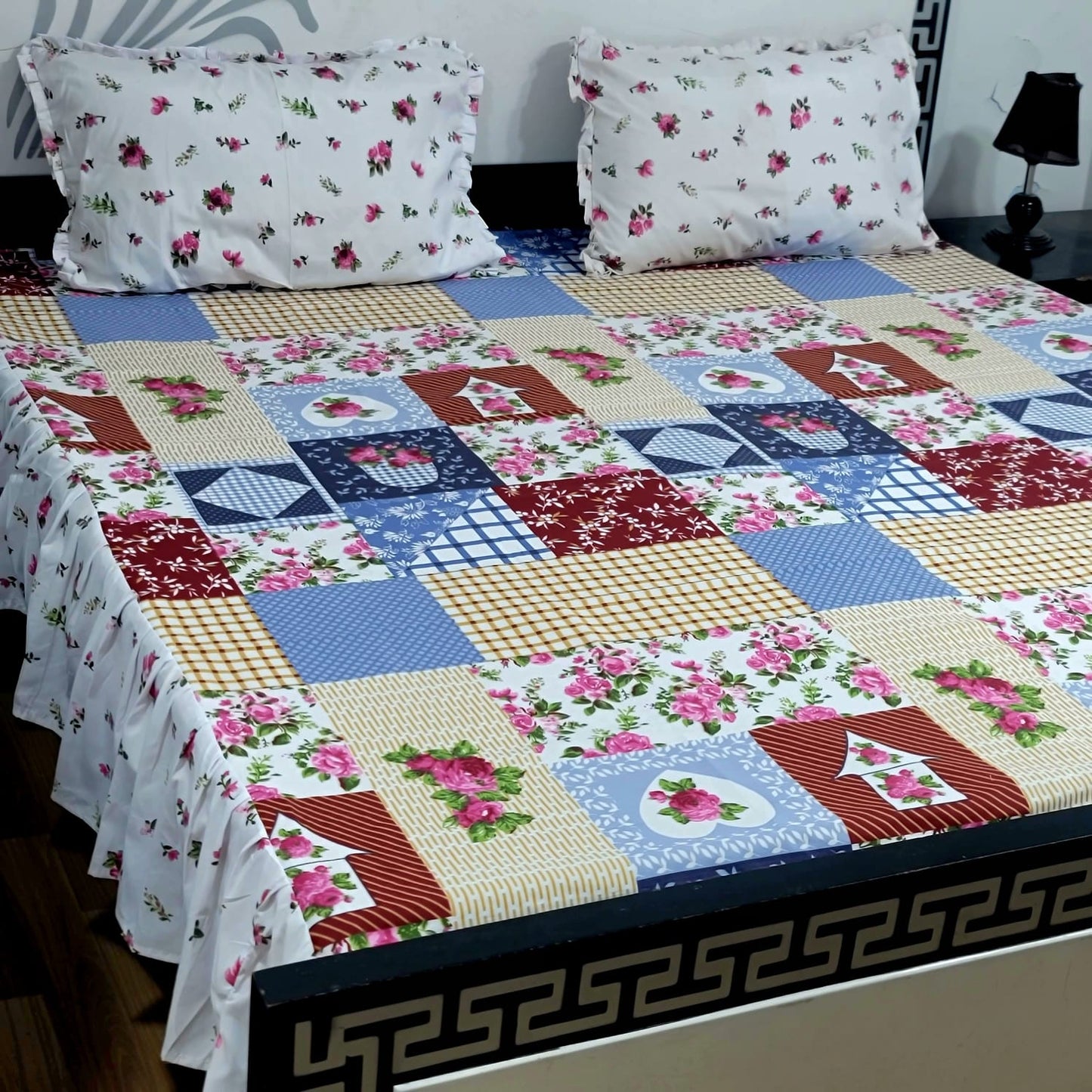 ROYAL Pure Cotton King Size FRILL BED SHEETS 01