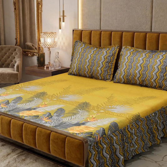 🌸 3 Pcs Cotton Frill Bedsheet Set – Elegant, Soft & Stylish