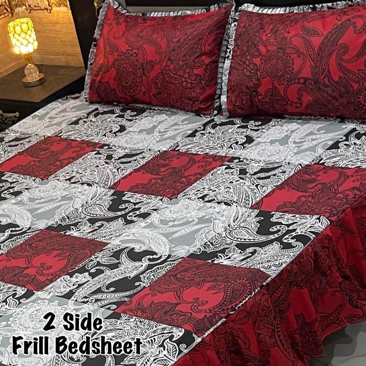 🌸 3 Pcs Cotton Frill Bedsheet Set – Elegant, Soft & Stylish 038