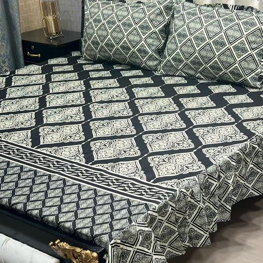 🌸 3 Pcs Cotton Frill Bedsheet Set – Elegant, Soft & Stylish 02