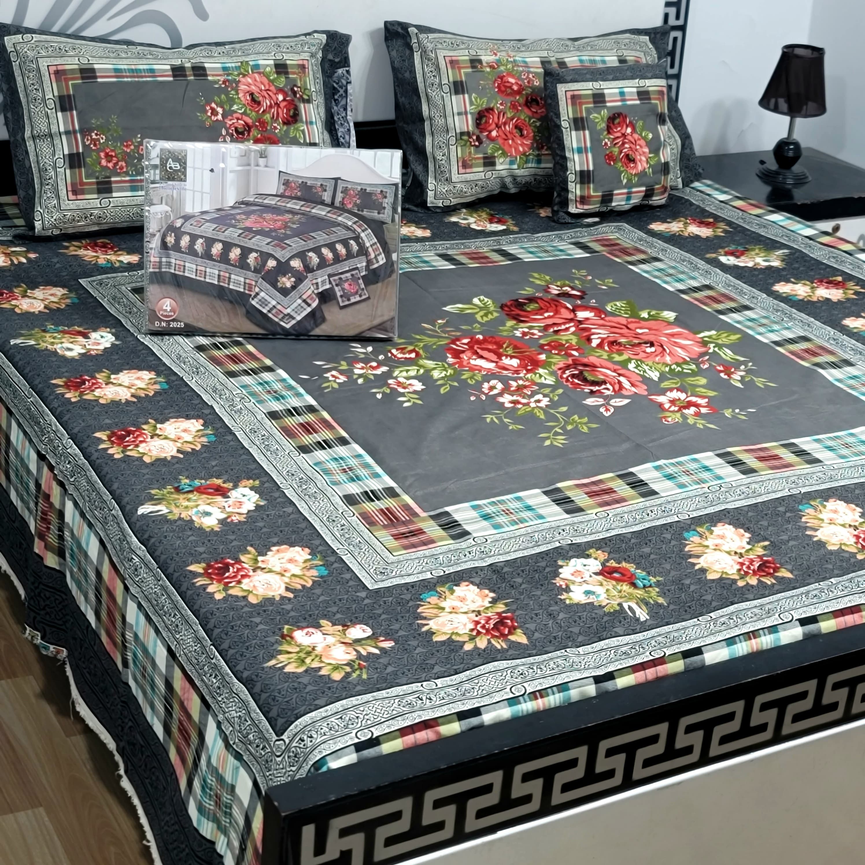 Designer Bed Sheet Set - 4pcs Panel Design 02