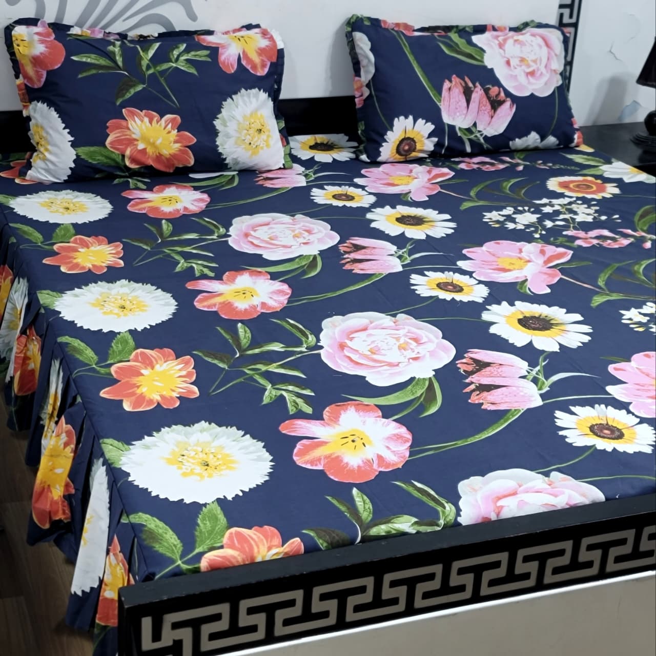 ROYAL Pure Cotton King Size FRILL BED SHEETS 08