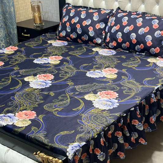 🌸 3 Pcs Cotton Frill Bedsheet Set – Elegant, Soft & Stylish 016