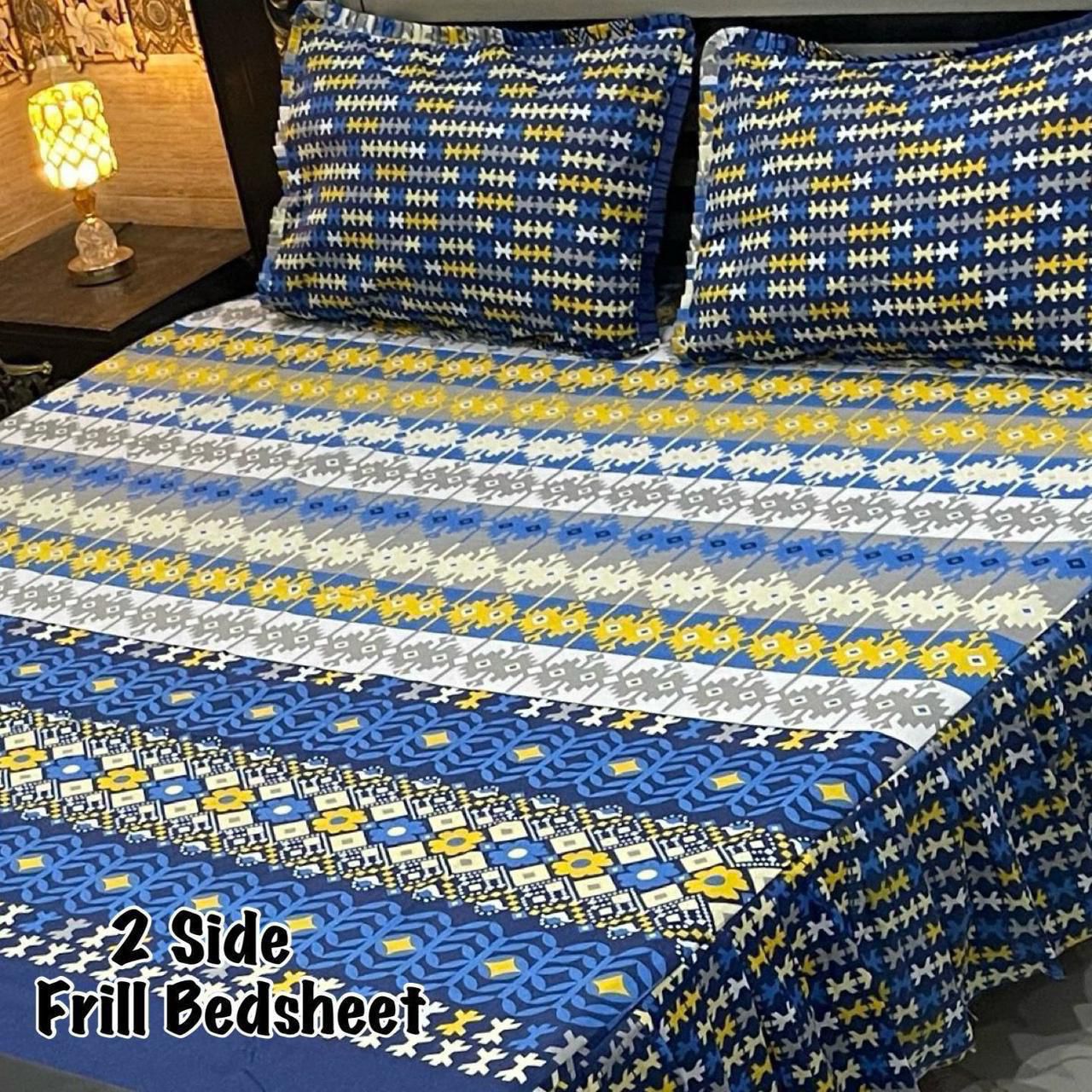🌸 3 Pcs Cotton Frill Bedsheet Set – Elegant, Soft & Stylish 061