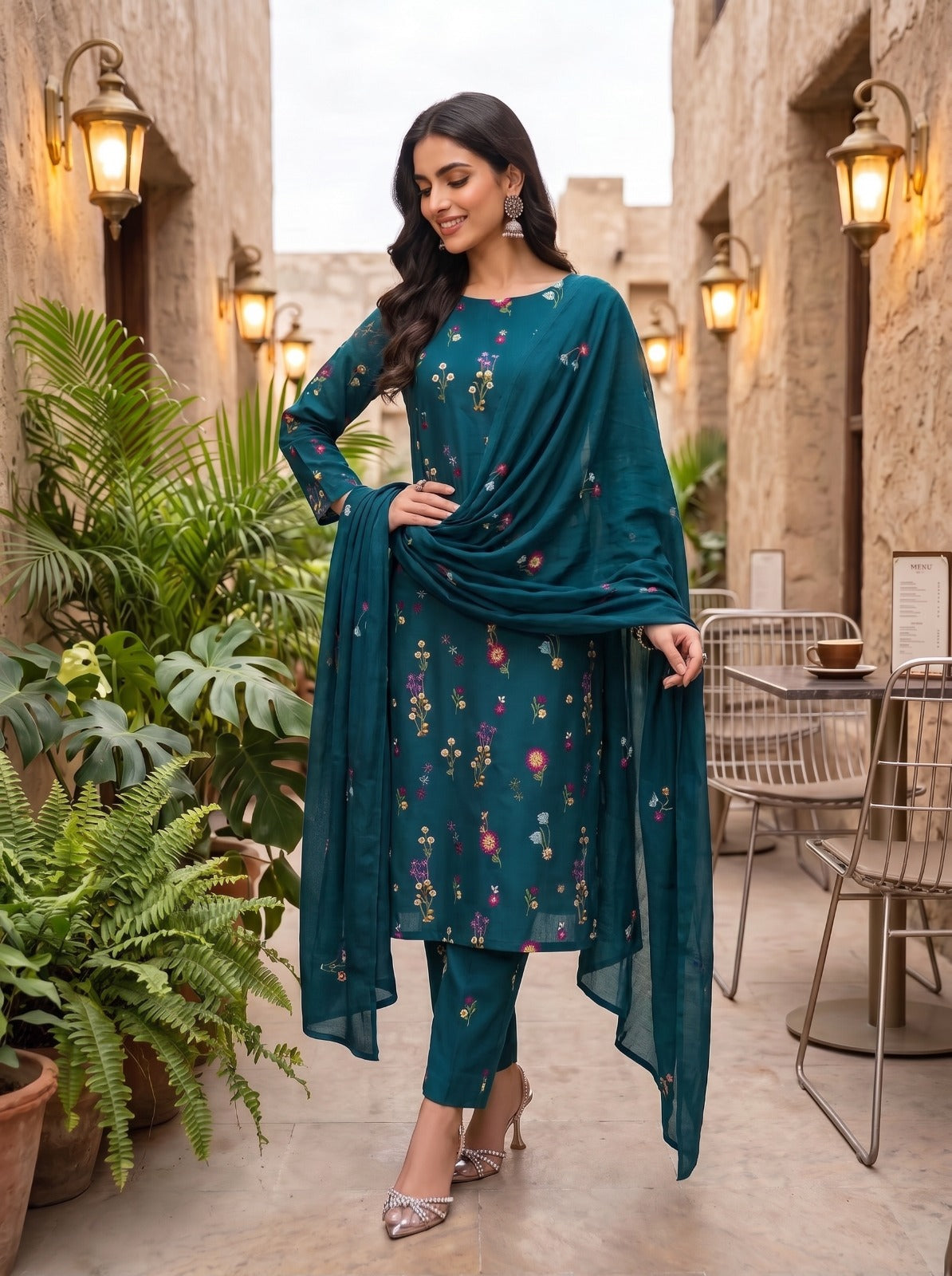 Premium Dhanak Embroidered 3 Pcs Ladies Suit – Ready to Wear Dupatta