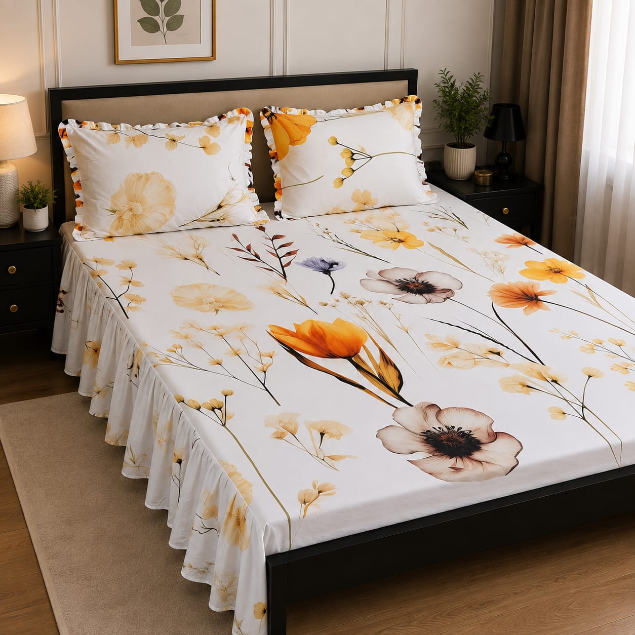 Royal Pure Cotton Frill Bedsheets 3 Pcs Set 09