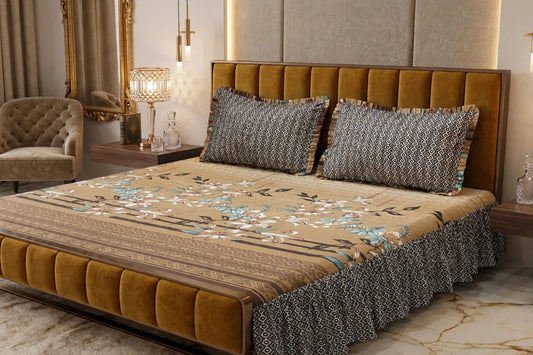 🌸 3 Pcs Cotton Frill Bedsheet Set – Elegant, Soft & Stylish 03