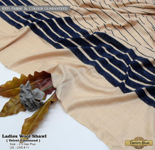 Ladies Wool Shawl with Velvet Border 02