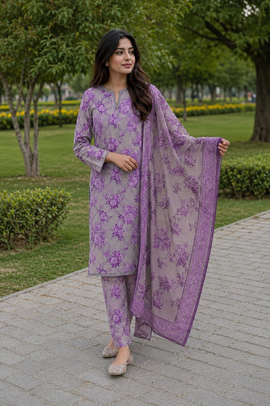 🌸 3 Pcs Unstitched Premium Lawn Suit