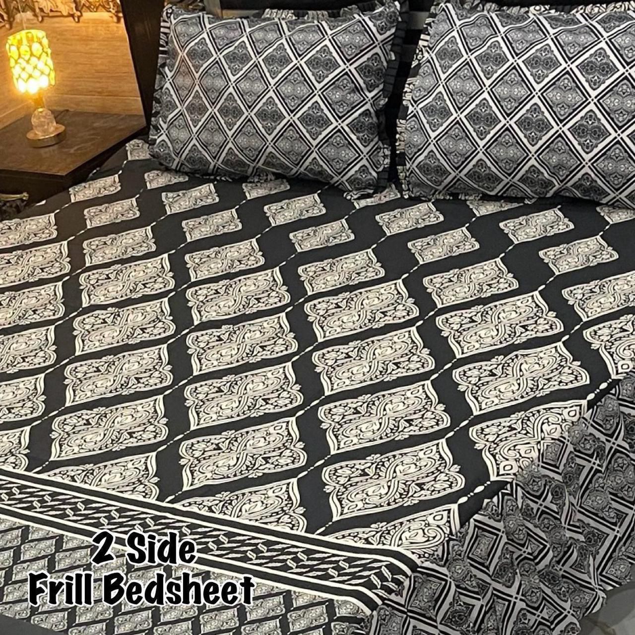 🌸 3 Pcs Cotton Frill Bedsheet Set – Elegant, Soft & Stylish 062