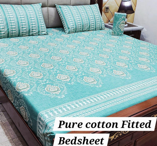 Elegant Pure Cotton Fitted Sheets 3 Pcs Set 049