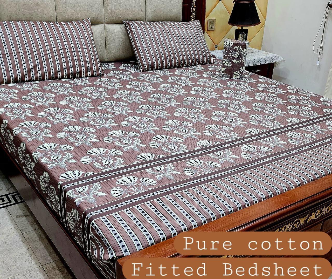 3 Pcs Pure Cotton Fitted Bedsheets 07