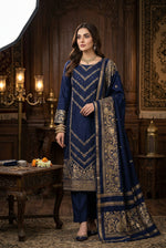 Luxury Dhanak Embroidered 3-Piece Suit with 3D Pashmina Shawl