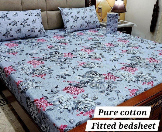 3 Pcs Pure Cotton Fitted Bedsheets 033