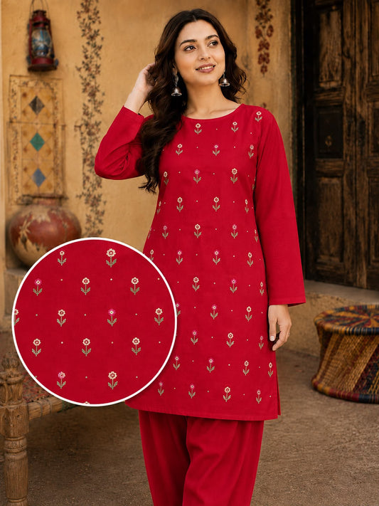 Soft & Warm Khaddar 2 Pcs Ladies Suit – Embroidered Shirt & Plain Trouser S10