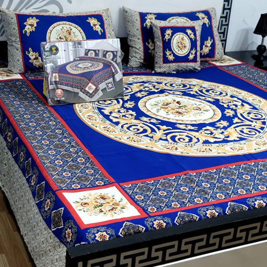 Designer Bed Sheet Set - 4pcs Panel Design 018