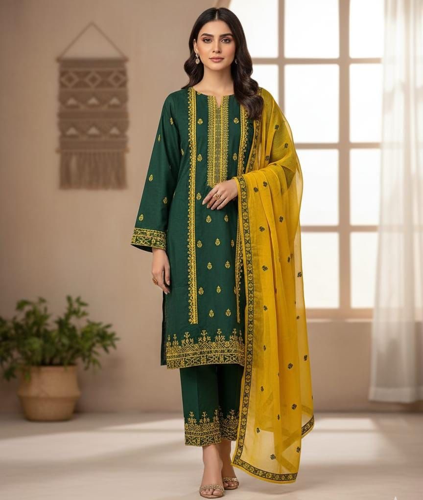 Eid Collection 2K26 – 3 Pcs Lawn / Cotton Hit Traditional Embroidery Suit