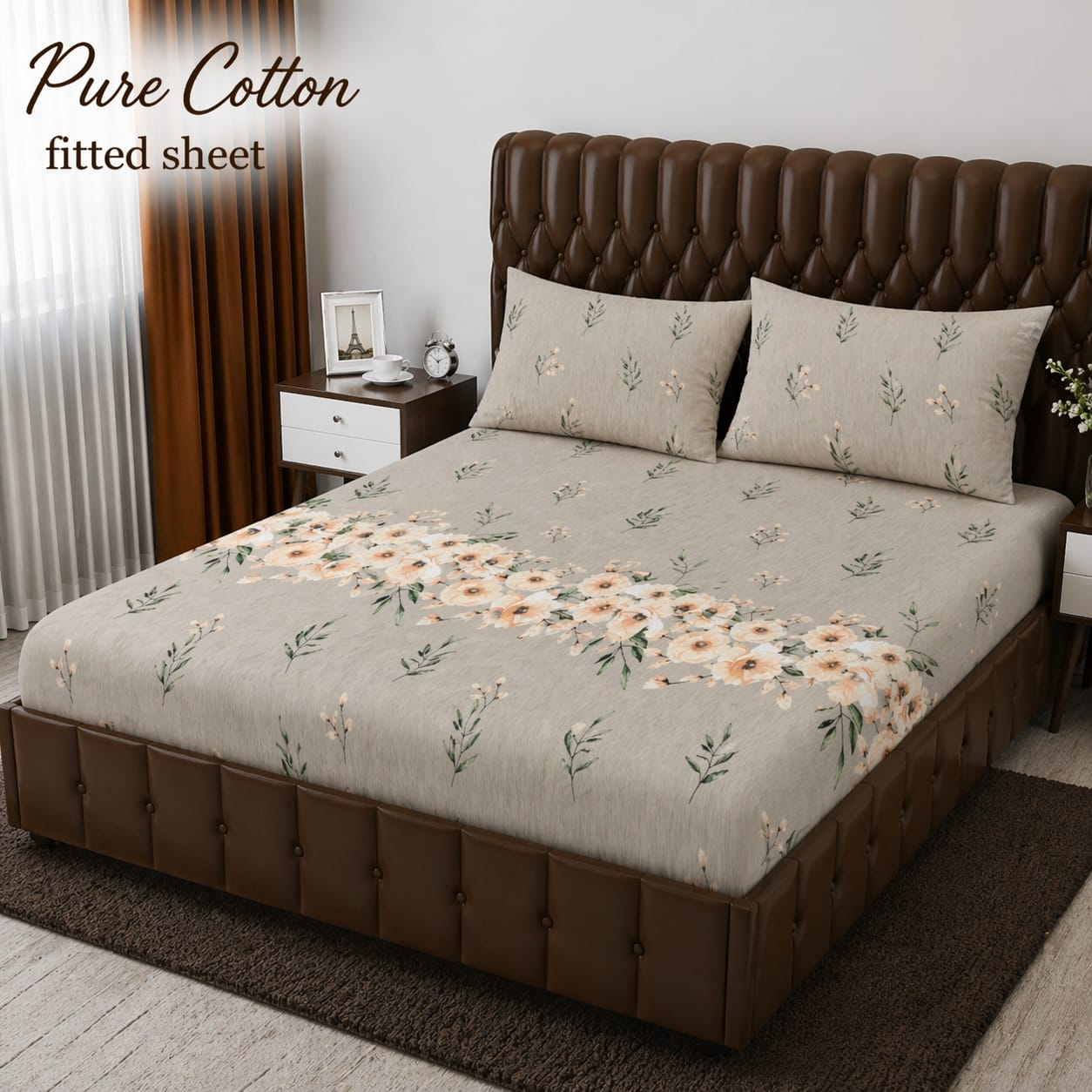 3 Pcs Pure Cotton Fitted Bedsheets 018