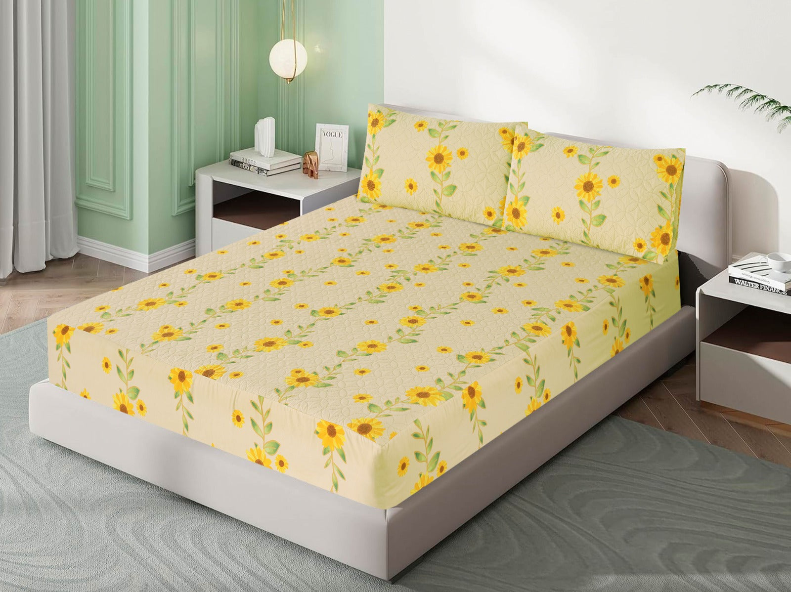 3 Pcs Printed Waterproof Mattress Protector - Quilted -  King 05