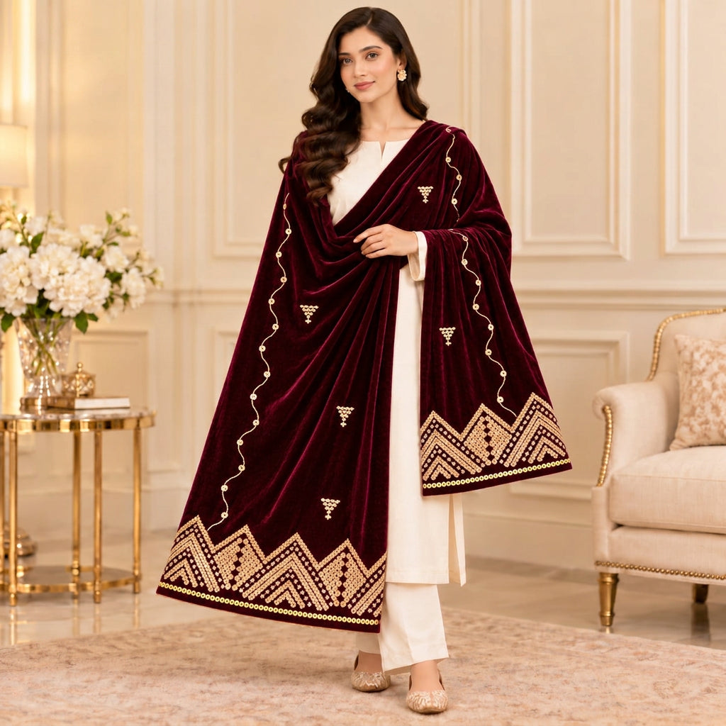 Executive Velvet Shawl with Heavy Border – Premium Winter Collection