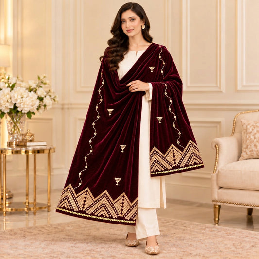 Executive Velvet Shawl with Heavy Border – Premium Winter Collection