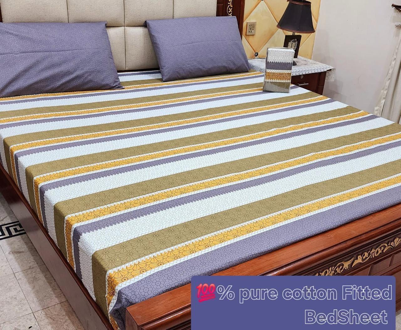 3 Pcs Pure Cotton Fitted Bedsheets 011