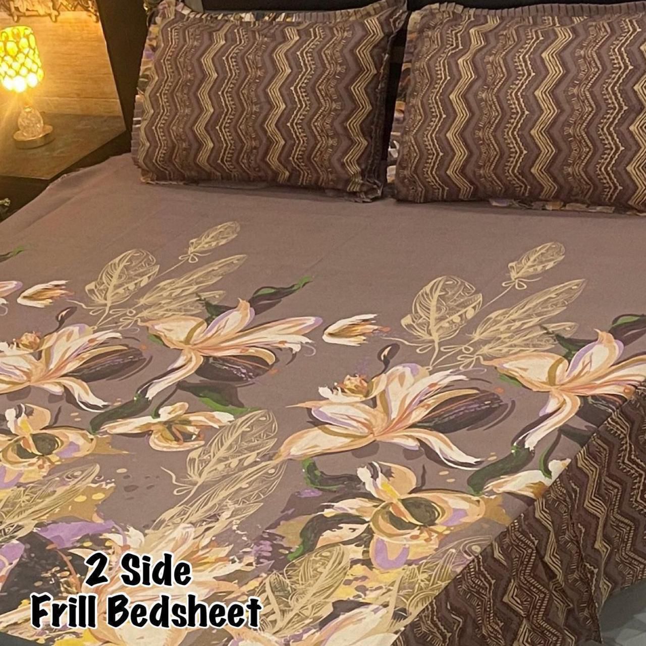 🌸 3 Pcs Cotton Frill Bedsheet Set – Elegant, Soft & Stylish 044
