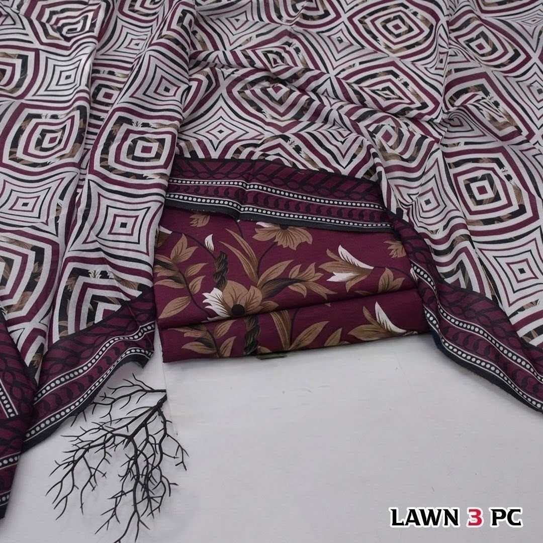 🌸 3 Pcs Unstitched Premium Lawn Suit