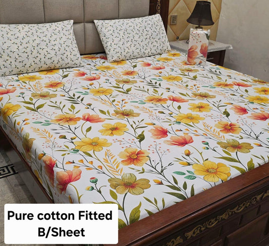Elegant Pure Cotton Fitted Sheets 3 Pcs Set 038